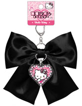 Glam Hello Kitty Satin Bow Keychain with Acrylic Charm, Black